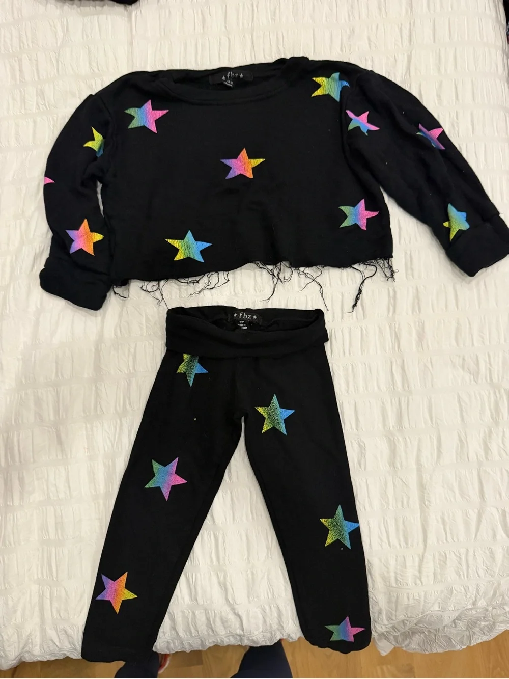 Flowers by Zoe Black Cropped Hoodie & Leggings Set with Rainbow Stars